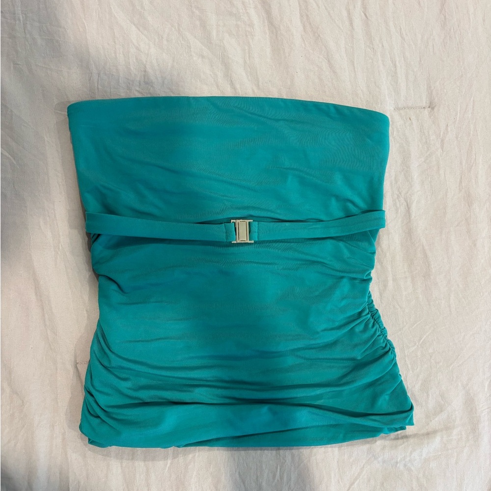 Teal Strapless Top with Belt Detail